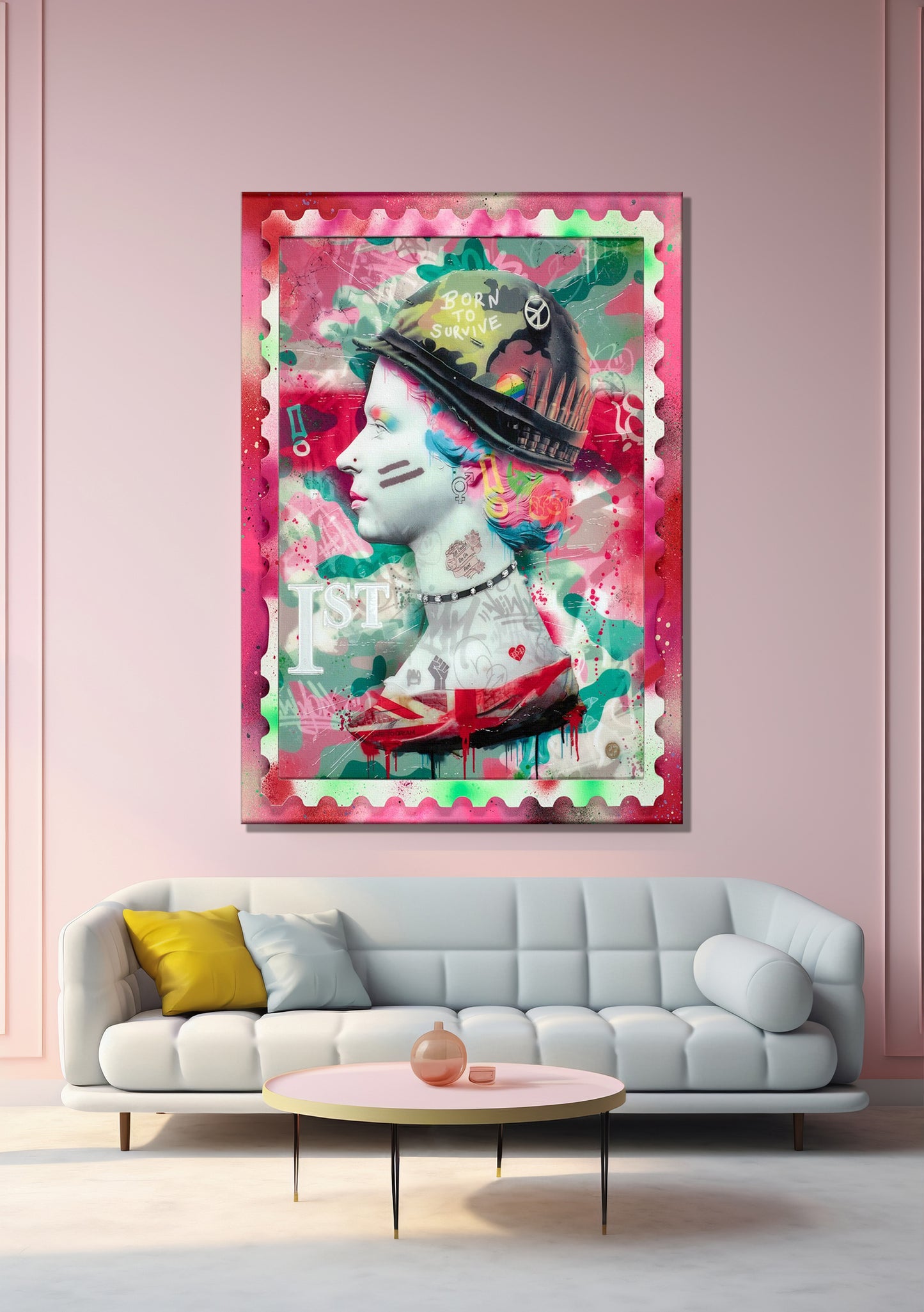 Queen Elizabeth - Ready To Fight Canvas Print, Banksy Canvas Wall Art - 306