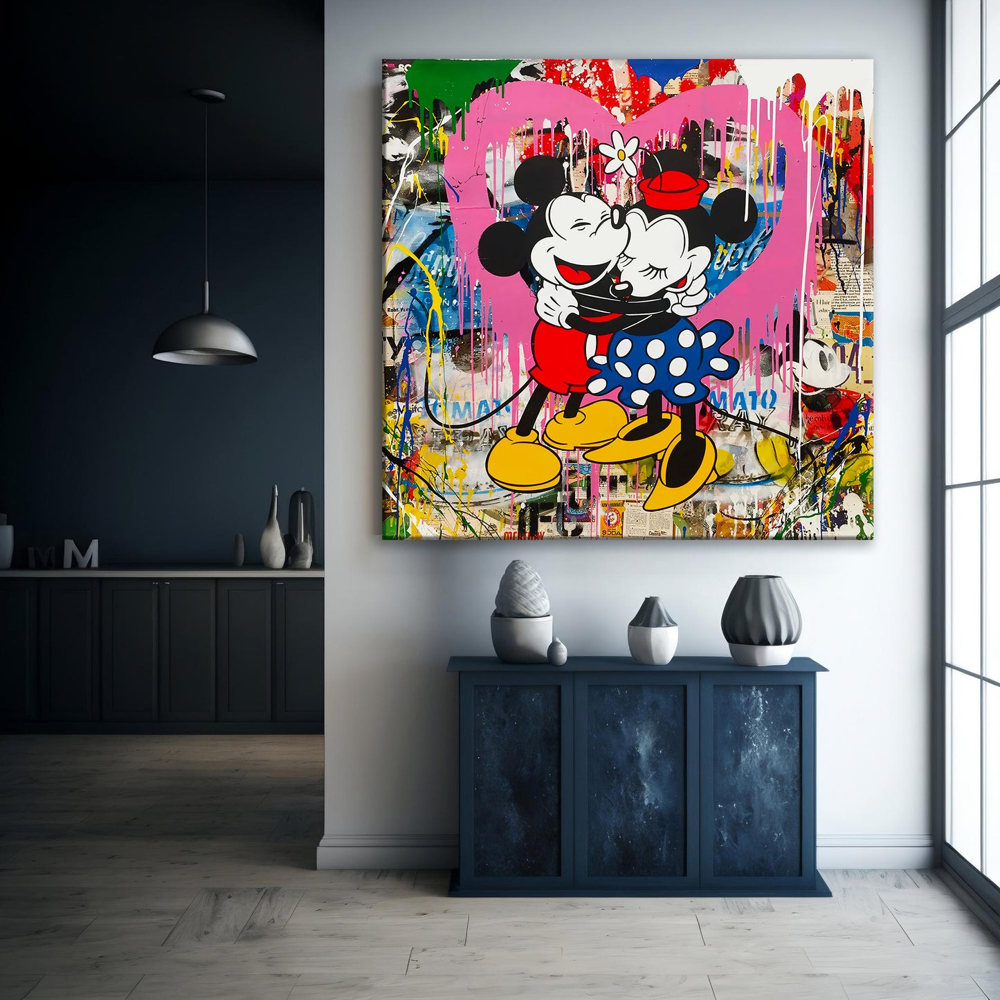 Banksy Graffiti Funny Mickey Mouse Canvas Art Print, Luxury Painting Fashion Prints Cartoon Birthday Christmas Gift Pictures Home Decor