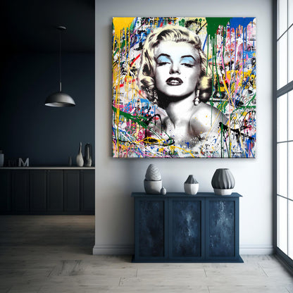 Banksy Square Marilyn Monroe Graffiti Pop Art Canvas, Banksy Style Pop Art - 89