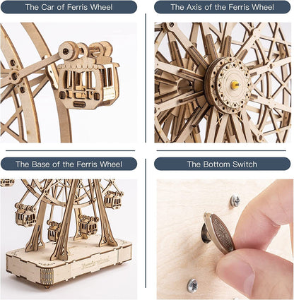 DIY Wooden Rotatable Ferris Wheel Model With Playing Music Toys For Children Birthday TGN01