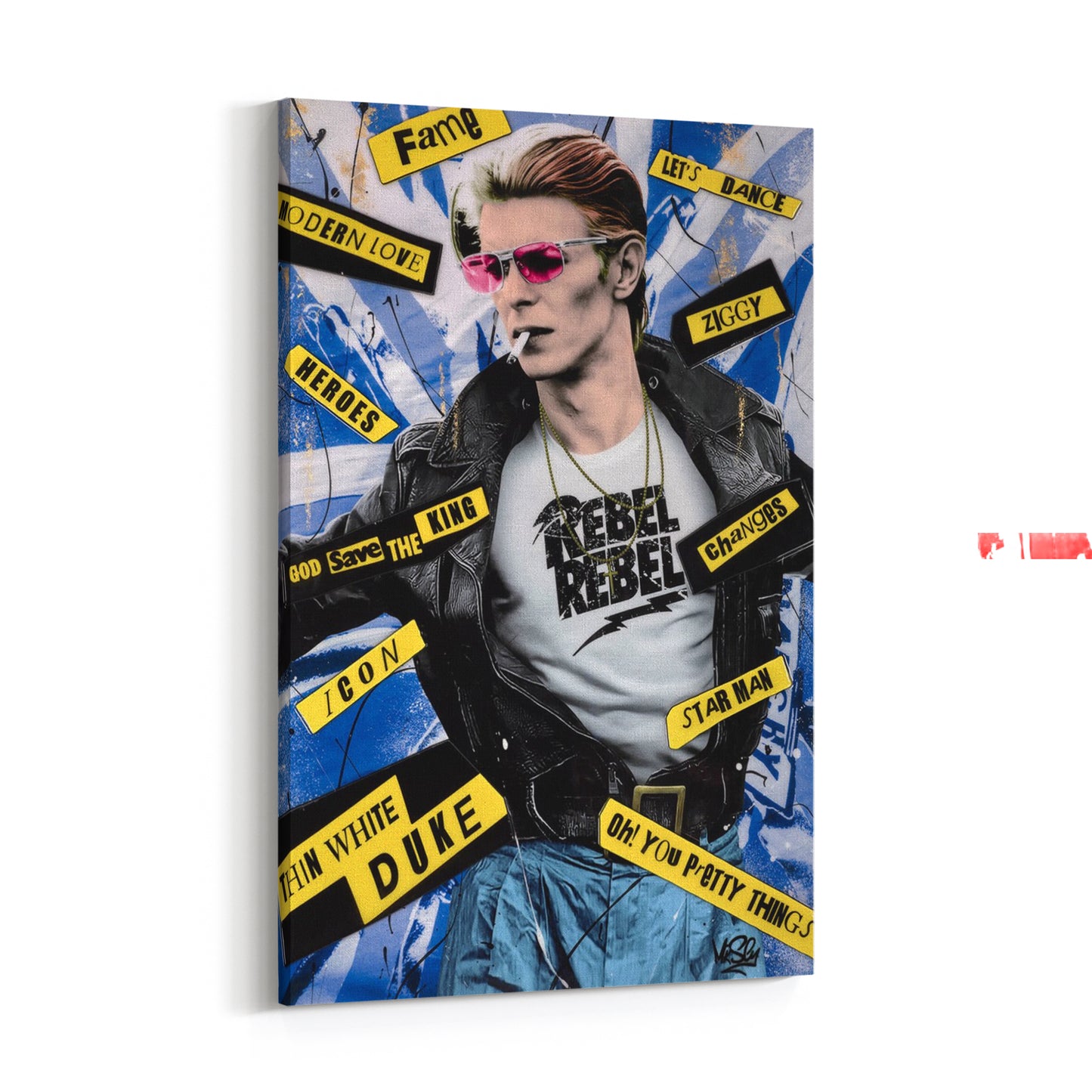 David Bowie Rebel Collage Canvas Wall Art, David Bowie Pop Art Decor - 243