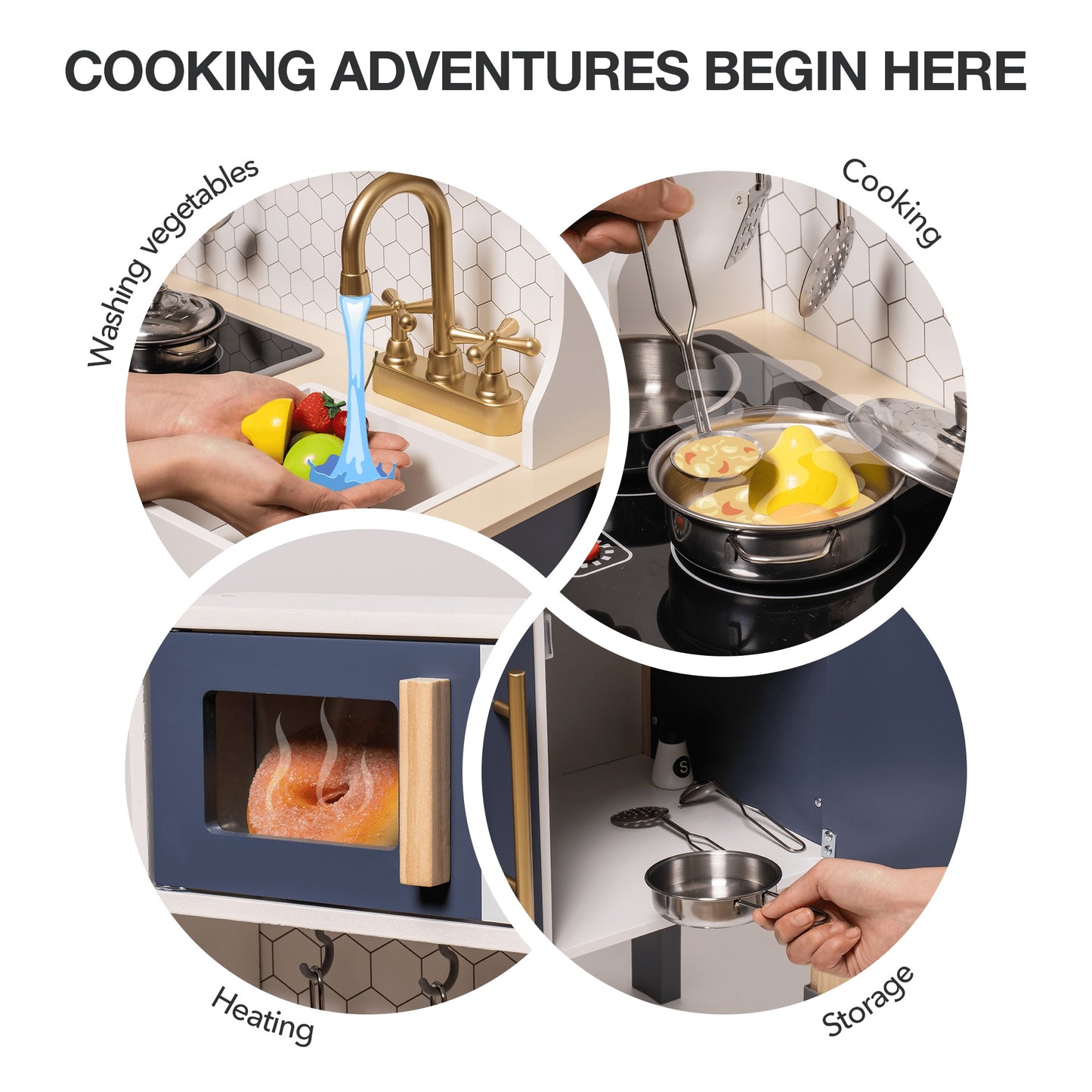 DIY Pretend Play Kitchen Cooking Toy Set Gift For Boys And Girls Blue