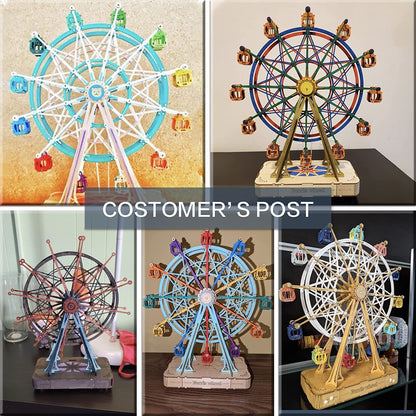 DIY Wooden Rotatable Ferris Wheel Model With Playing Music Toys For Children Birthday TGN01