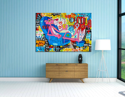 Pink Panther Pop Art Oil Painting Graffiti Wall Art - Pop 023