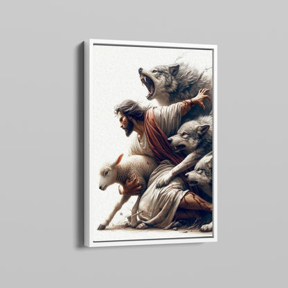 Jesus saves the lamb from the wolvesr Canvas Print, Religious Painting - G97