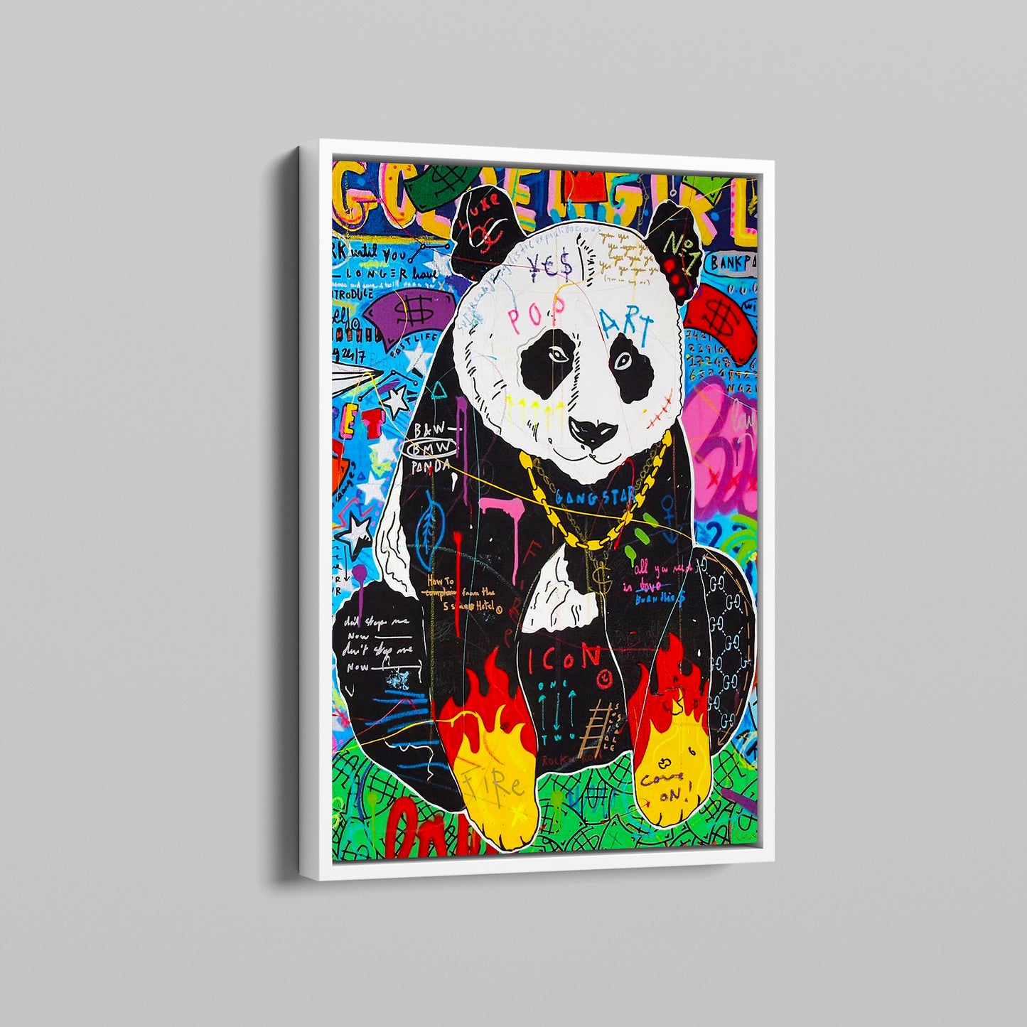 Panda Banksy Pop Art Oil Painting - Burning Hands Pop Style Graffiti Wall Art Pop 019