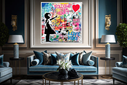 Banksy Graffiti Balloon Girl Canvas Wall Art, Luxury Painting Fashion Prints, Balloon girl Follow Your Heart