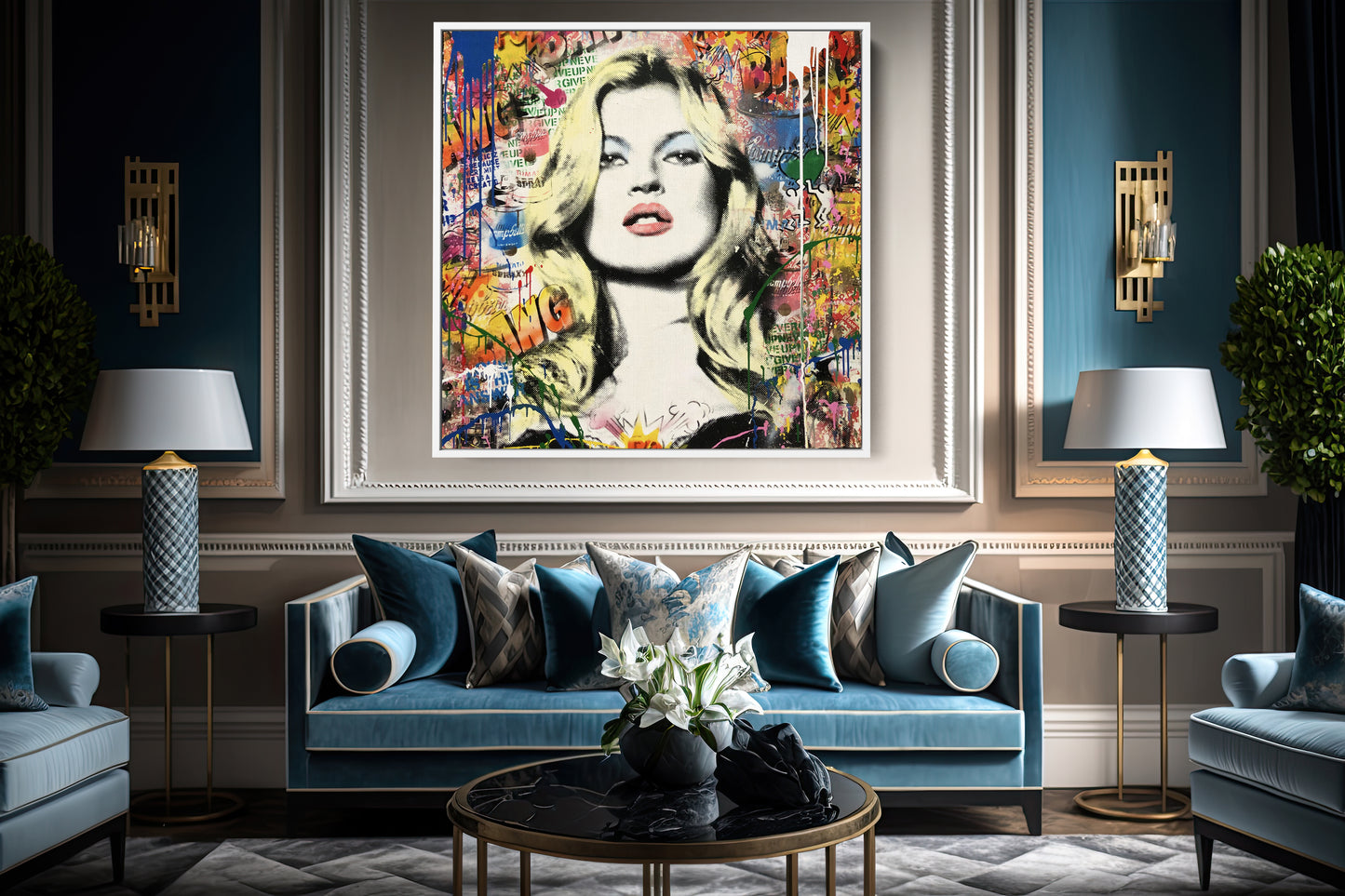 Kate Moss Pop Art Colorful Square Canvas Print, Banksy Art, Kate Moss Graffiti - 127