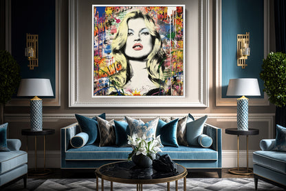 Kate Moss Pop Art Colorful Square Canvas Print, Banksy Art, Kate Moss Graffiti - 127