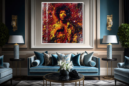 Jimi Hendrix Abstract Painting Canvas Wall Art, Square Canvas Wall Art - 159