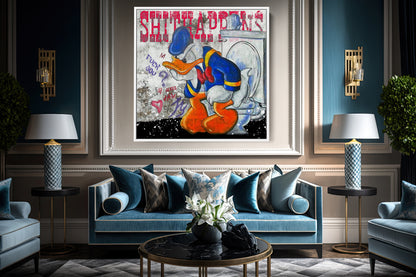 Shit Happens Mcduck Toilet Pop Art Canvas Wall Art, Scrooge McDuck Graffiti Art - 365