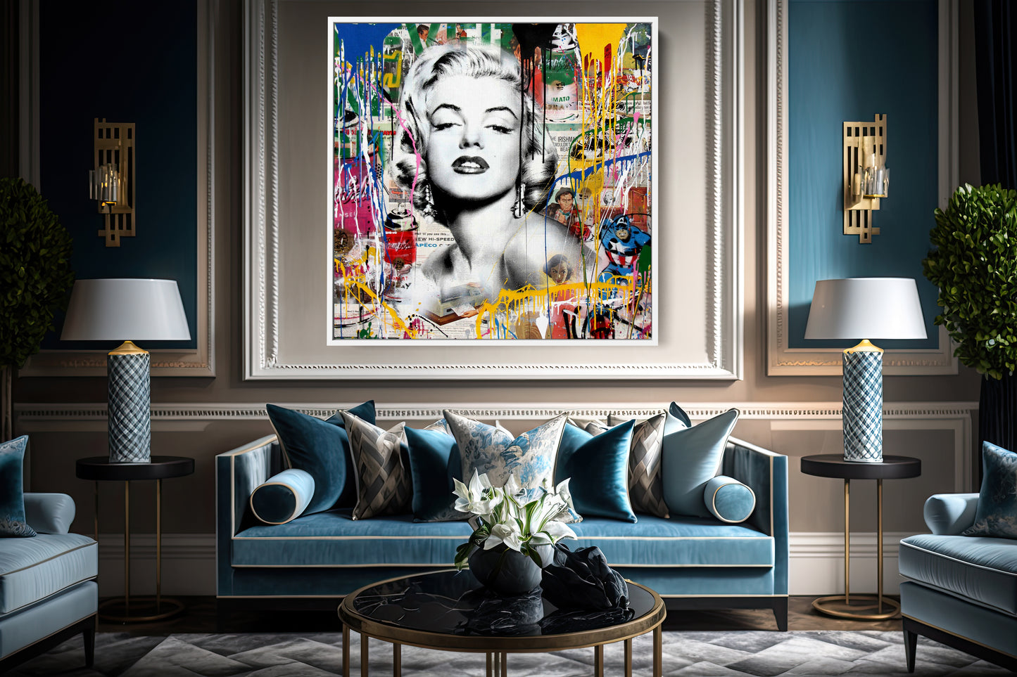 Banksy Marilyn Monroe And Capitan America Square Pop Art Canvas Print, Banksy Art - 125