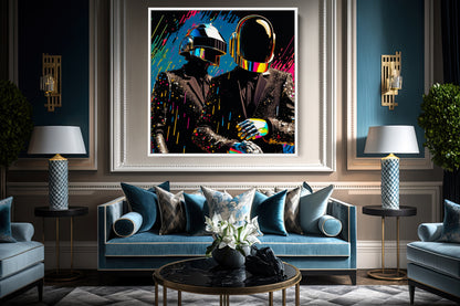 Daft Punk Oil Paint Canvas Print Graffiti Square Canvas Art, Banksy Art - 149