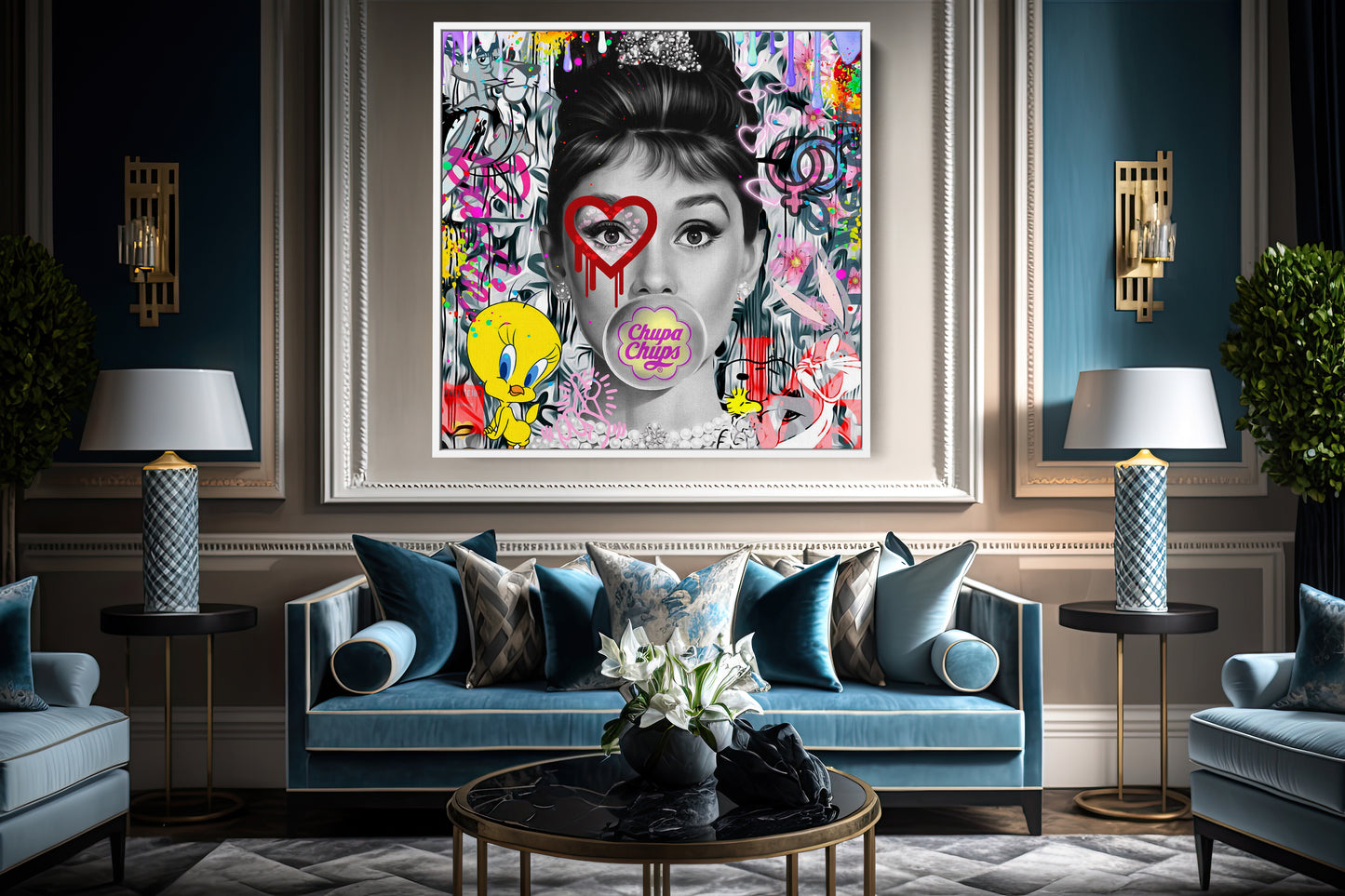 Audrey Hepburn - Chupa Chups Pop Art Canvas Wall Art, Lips Graffiti Pop Art - 286