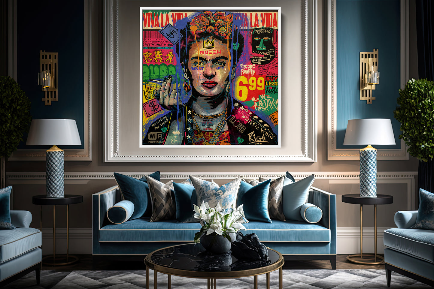 Banksy Graffiti Frida Kahlo Square Canvas Wall Art, Luxury Painting Fashion Prints, Frida Pop art - 53