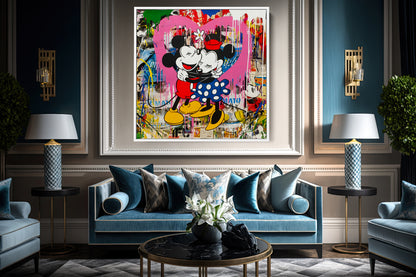 Banksy Graffiti Funny Mickey Mouse Canvas Art Print, Luxury Painting Fashion Prints Cartoon Birthday Christmas Gift Pictures Home Decor