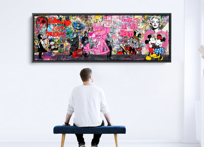 Banksy  Panoramic Multi Character Cartoon Pop Art Graffiti, Mickey Mouse, Pink Panther - 165