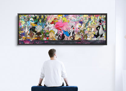 Banksy Style Looney Tunes Multi Character Graffiti Pop Art, Street Graffiti Canvas - 319