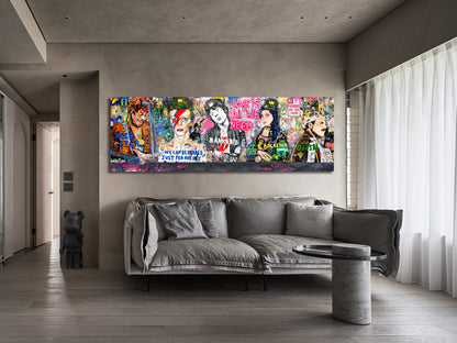 Banksy  Panoramic Multi Rockstar Pop Art, David Bowie, Amy winehouse, Freddie Mercury, Jimi Hendrix - 166