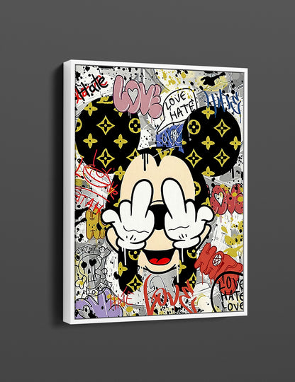 Banksy Graffiti Funny Mickey Mouse Canvas Art Print, Luxury Painting Fashion Prints Cartoon Birthday Christmas Gift Pictures Home Decor