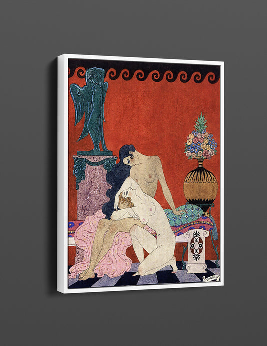 Lesbian Lovers by Georges Barbier Canvas Print, Lesbian gift, Famous artist PPL-63