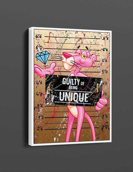 Pink Panther Guilty of Being Unique Canvas Wall Art, Banksy Style Pop Art - 175