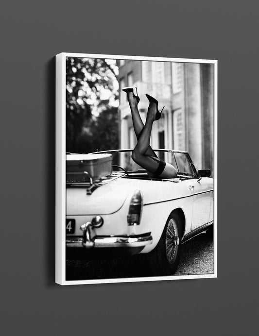 High Heels in Classic Car Canvas Wall Art, Black and White Fashion Photography - PPL-134