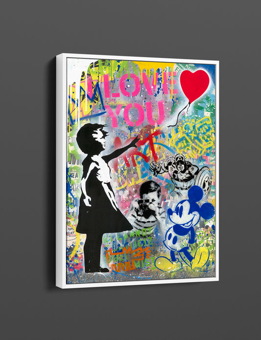 Banksy Balloon Girl Pop Art Canvas Wall Art, Banksy Art,  Balloon Girl Graffiti, Street Graffiti Wall Art, Banksy  I LOVE UOU