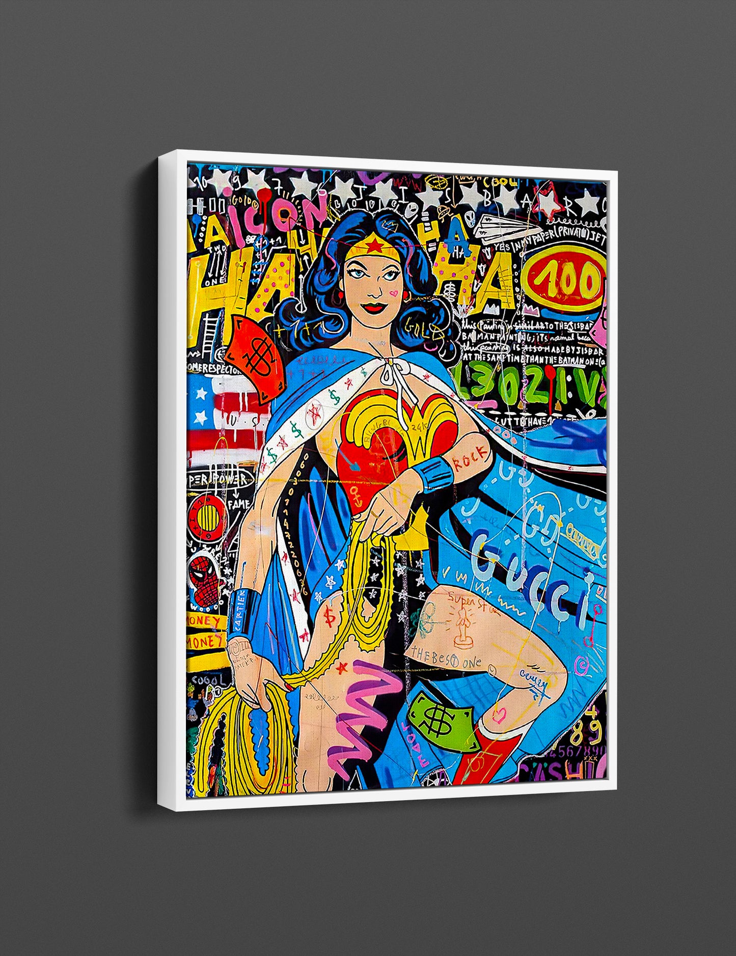 Banksy  Wonder Woman Oil Painting Pop Art Canvas Print -  Wonder Woman Pop Art Graffiti Wall Art, Pop Art Graffiti Home Decor, Pop Art Room Decor - 28