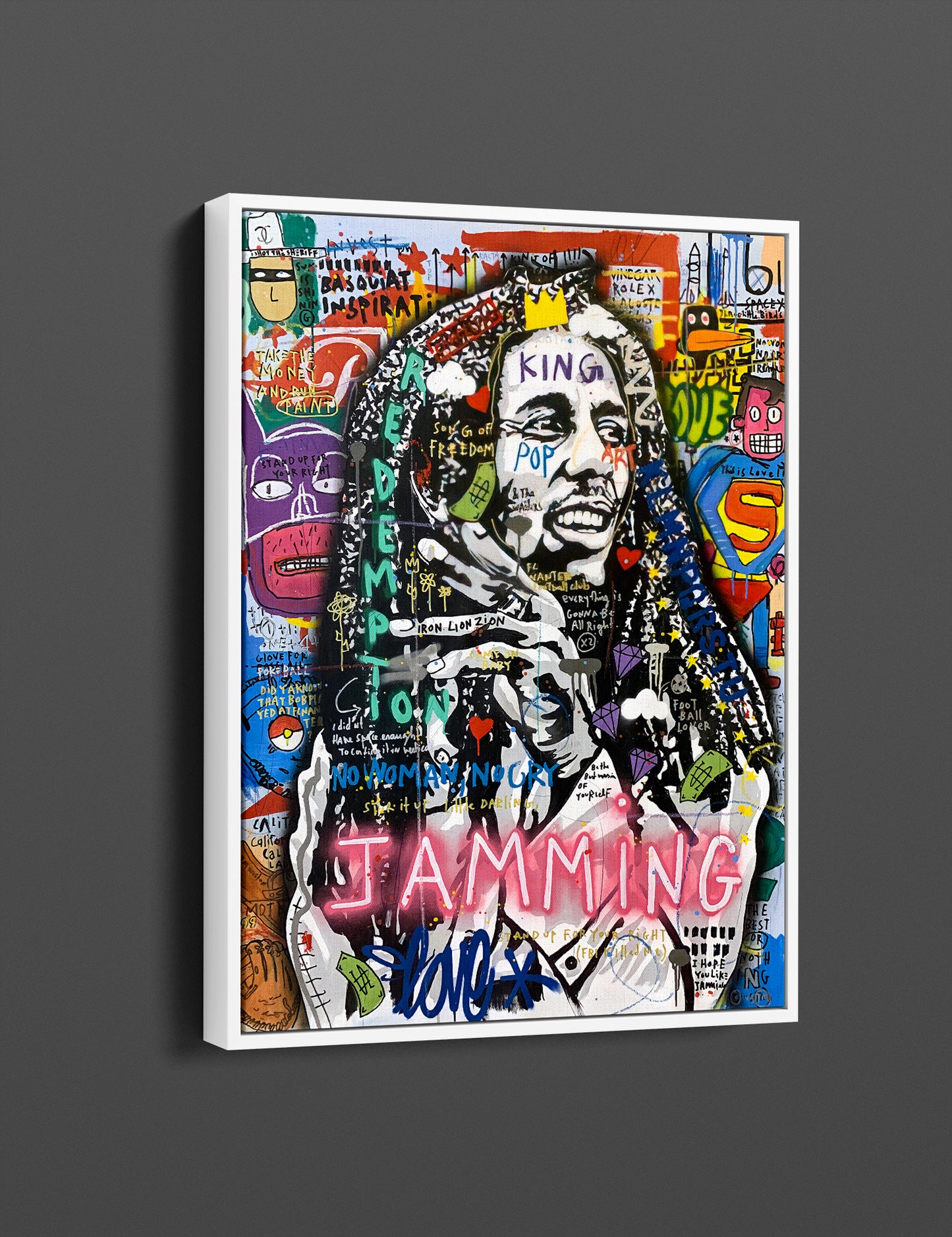 Banksy Bob Marley Jamming Pop Art Canvas Wall Art, Bob Marley Framed Print - 79