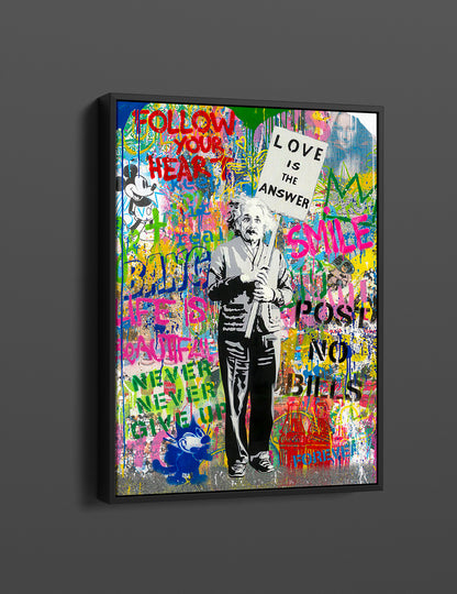 Albert Einstein Love is the Answer Pop Art Canvas Wall Art, Banksy Einstein Art, Street Graffiti Wall Art, Einstein, Einstein Pop Art Canvas - 33