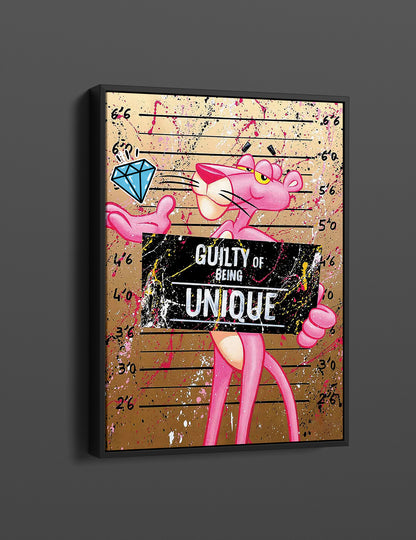 Pink Panther Guilty of Being Unique Canvas Wall Art, Banksy Style Pop Art - 175