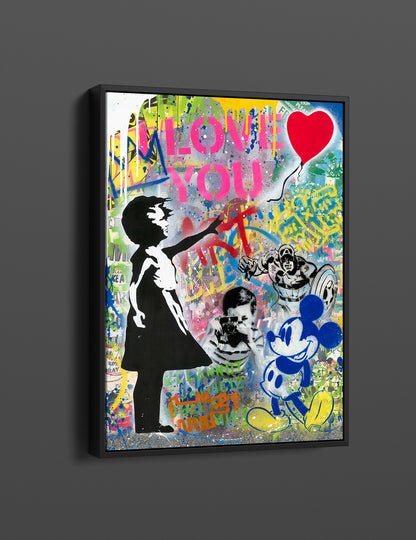 Banksy Balloon Girl Pop Art Canvas Wall Art, Banksy Art,  Balloon Girl Graffiti, Street Graffiti Wall Art, Banksy  I LOVE UOU