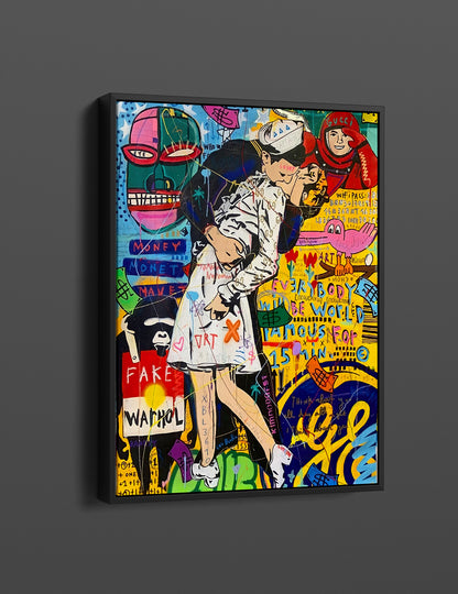 Lovers Couple Banksy Pop Art Canvas Wall Art, Banksy Lovers Couple, Street Graffiti Wall Art, Lovers Couple Pop Art Canvas - 30