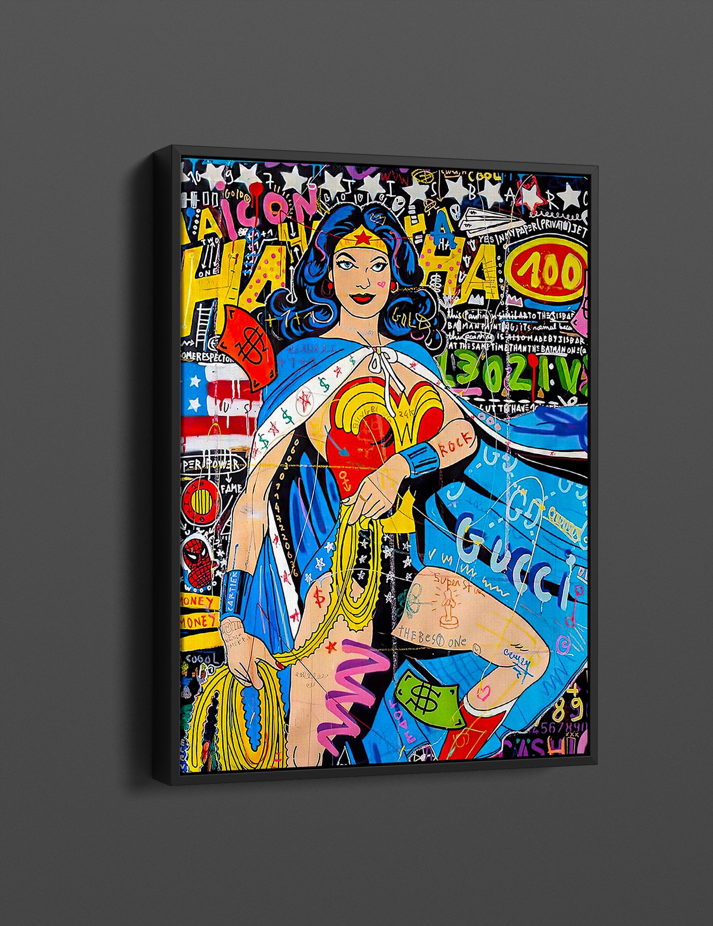 Banksy  Wonder Woman Oil Painting Pop Art Canvas Print -  Wonder Woman Pop Art Graffiti Wall Art, Pop Art Graffiti Home Decor, Pop Art Room Decor - 28