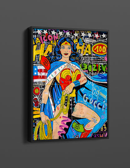 Banksy  Wonder Woman Oil Painting Pop Art Canvas Print -  Wonder Woman Pop Art Graffiti Wall Art, Pop Art Graffiti Home Decor, Pop Art Room Decor - 28