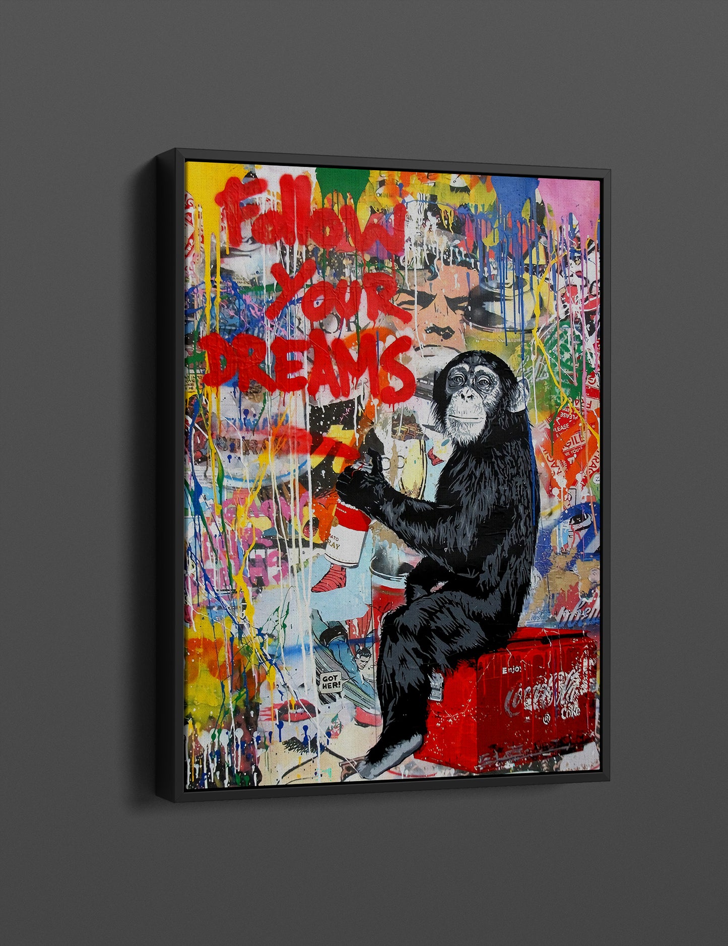 Follow Your Dreams Pop Art Canvas Print, Banksy Art, Monkey Graffiti Canvas