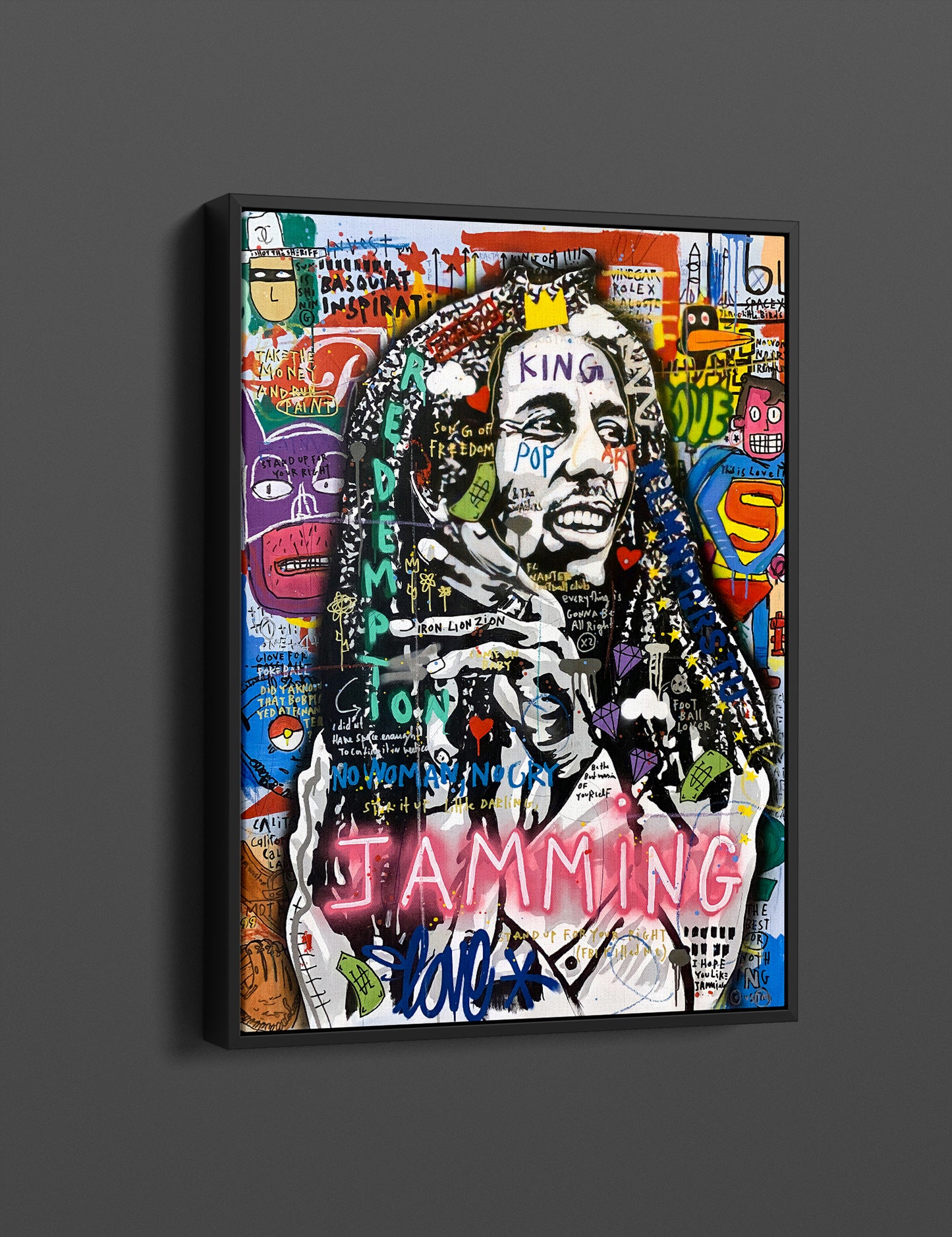 Banksy Bob Marley Jamming Pop Art Canvas Wall Art, Bob Marley Framed Print - 79