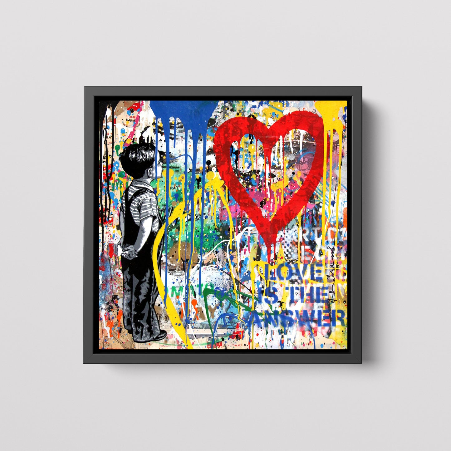 Banksy Kid Love is the Answer Pop Art Graffiti Square Canvas Art, Banksy Art - 130