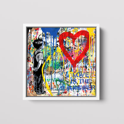 Banksy Kid Love is the Answer Pop Art Graffiti Square Canvas Art, Banksy Art - 130