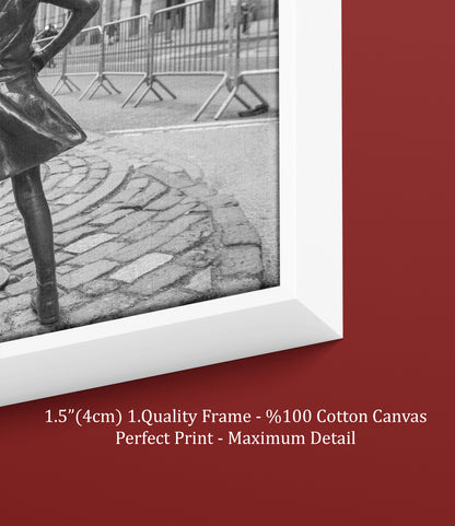 Fearless Girl And Bull Black And White Canvas Art Print, Wall Street Wall Art - PPL40