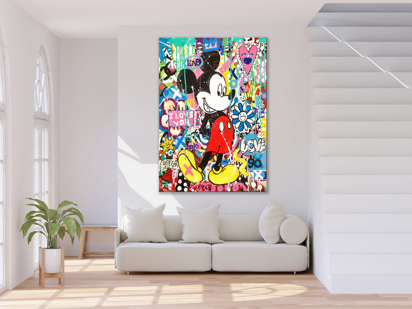 Mickey Mouse Pop Art - I Love You, Banksy Canvas Print, Modern Wall Art Urban Graffiti - 279