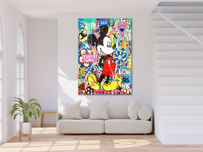 Mickey Mouse Pop Art - I Love You, Banksy Canvas Print, Modern Wall Art Urban Graffiti - 279