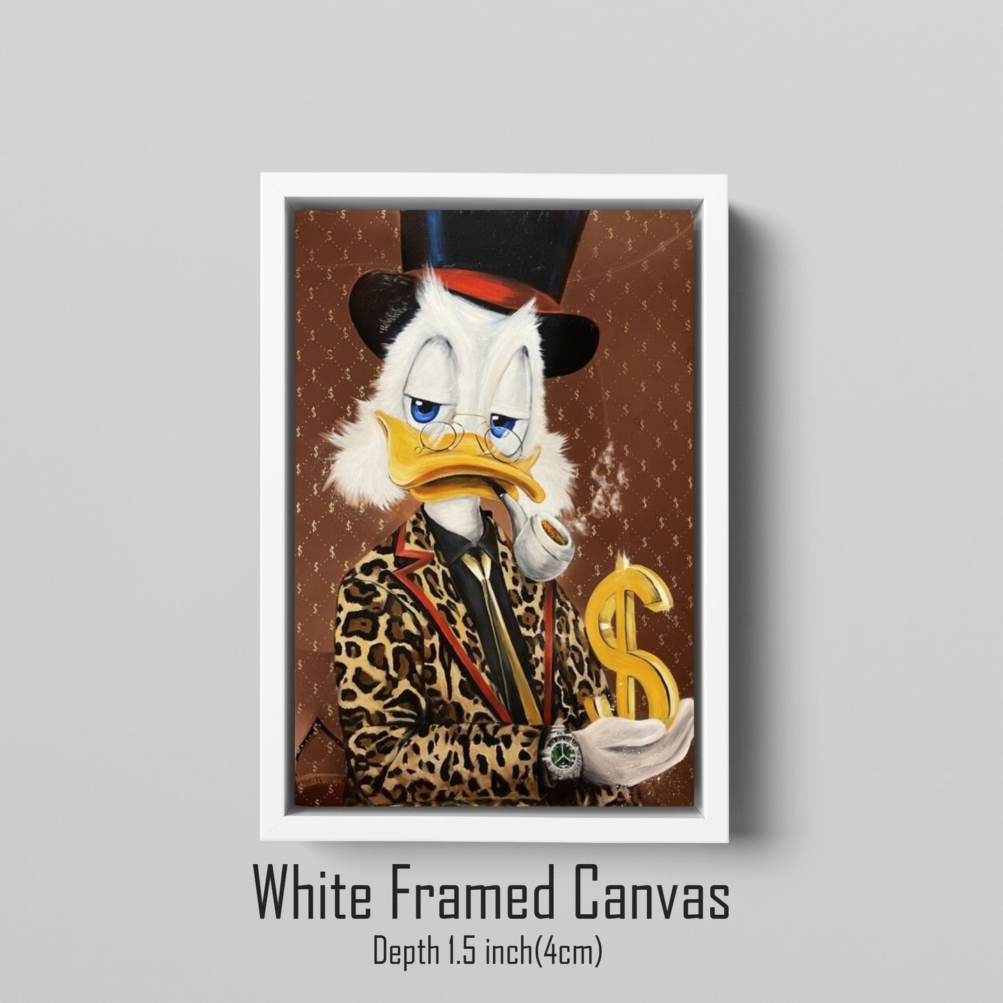 Scrooge McDuck Holding Dollar and Smoking Pipe Pop Art Oil Painting, Rich McDuck Street Graffiti Pop Art Paint, Banksy Style McDuck Oil Paint - Artsber 3