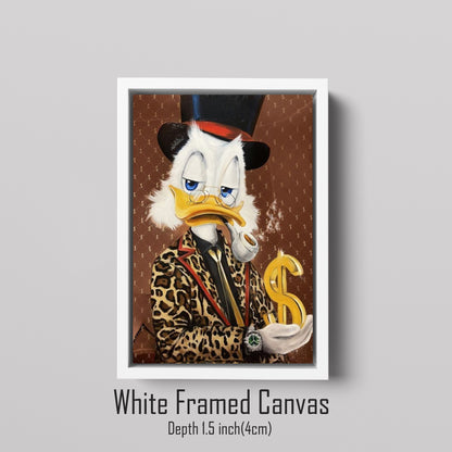 Scrooge McDuck Holding Dollar and Smoking Pipe Pop Art Oil Painting, Rich McDuck Street Graffiti Pop Art Paint, Banksy Style McDuck Oil Paint - Artsber 3