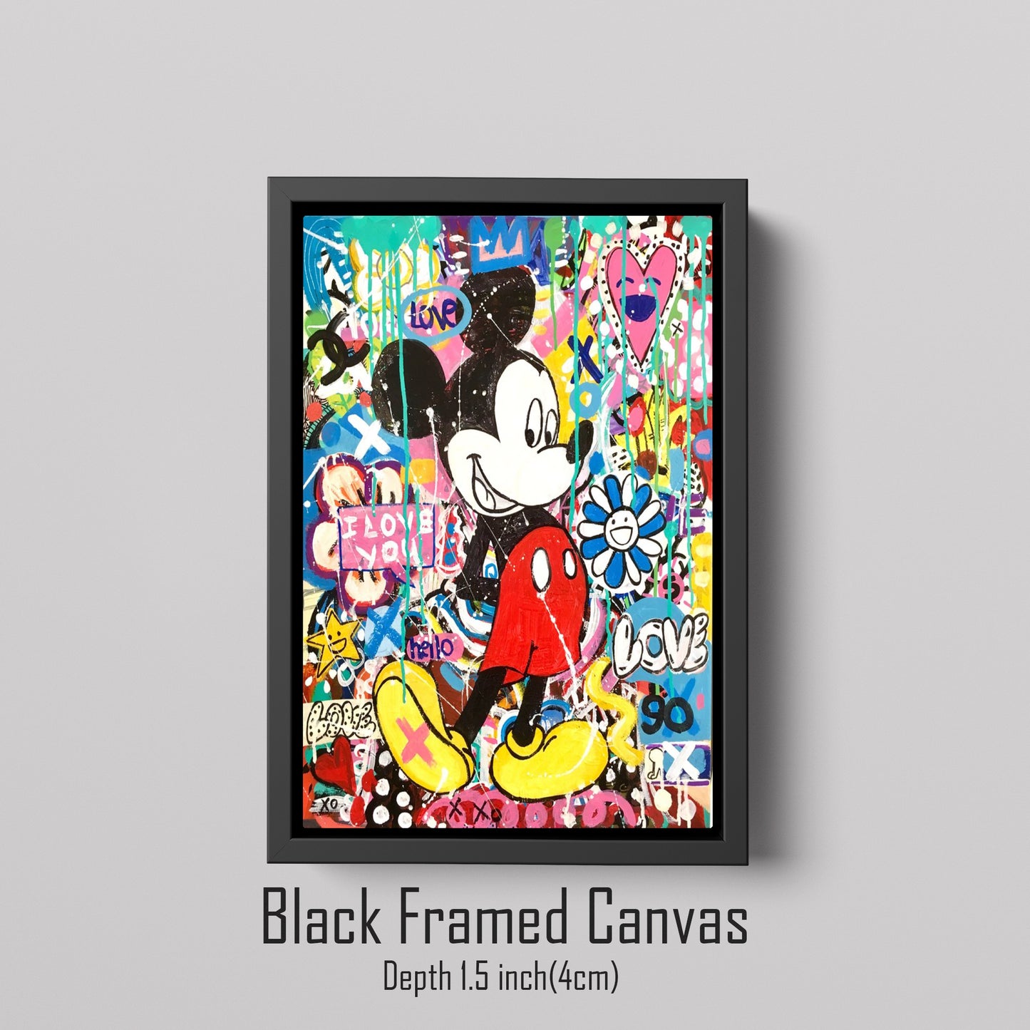 Mickey Mouse Pop Art - I Love You, Banksy Canvas Print, Modern Wall Art Urban Graffiti - 279