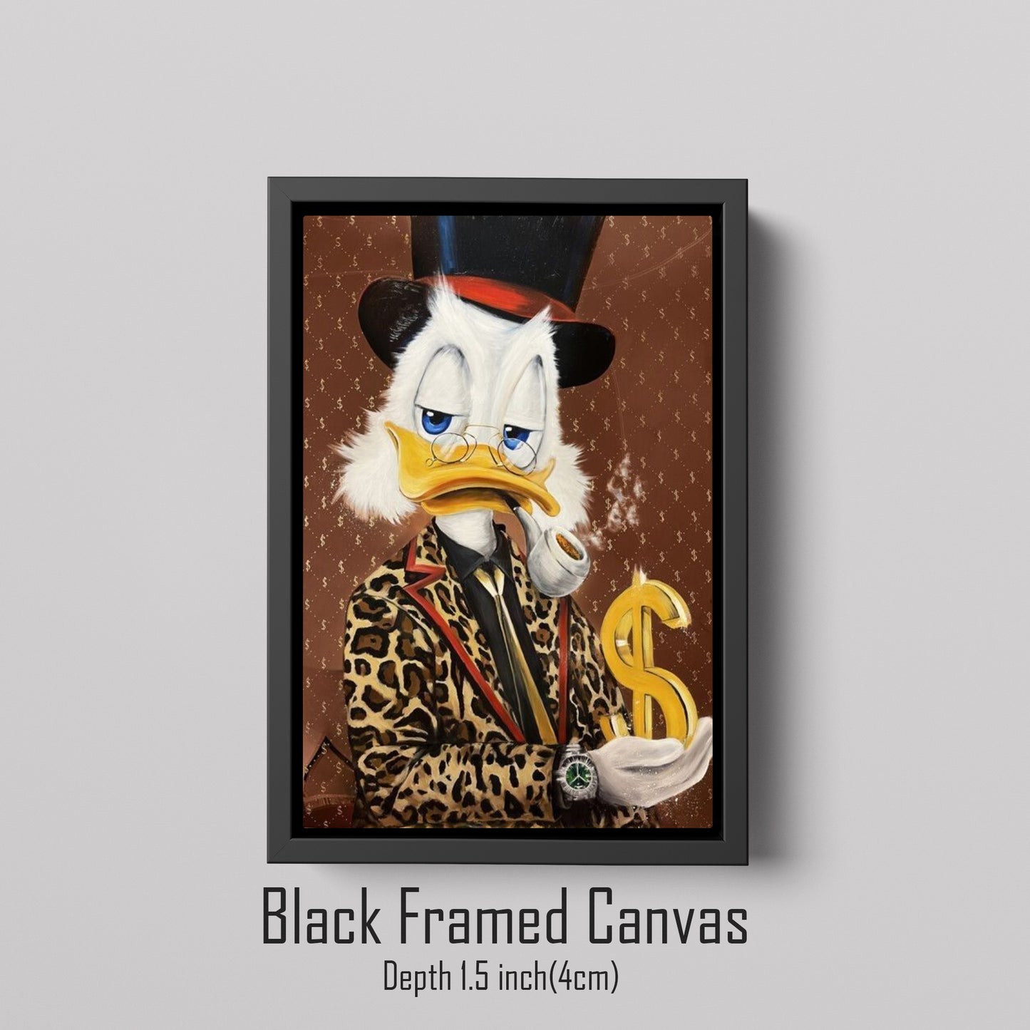 Scrooge McDuck Holding Dollar and Smoking Pipe Pop Art Oil Painting, Rich McDuck Street Graffiti Pop Art Paint, Banksy Style McDuck Oil Paint - Artsber 3