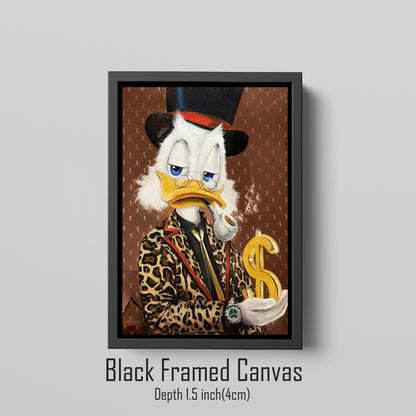 Scrooge McDuck Holding Dollar and Smoking Pipe Pop Art Oil Painting, Rich McDuck Street Graffiti Pop Art Paint, Banksy Style McDuck Oil Paint - Artsber 3