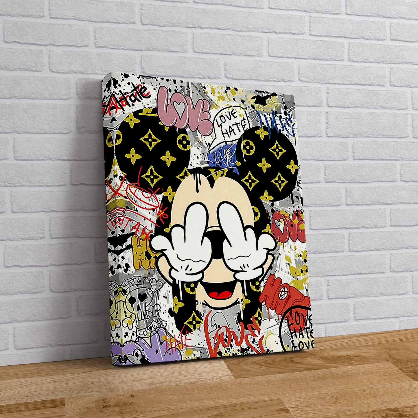 Banksy Graffiti Funny Mickey Mouse Canvas Art Print, Luxury Painting Fashion Prints Cartoon Birthday Christmas Gift Pictures Home Decor