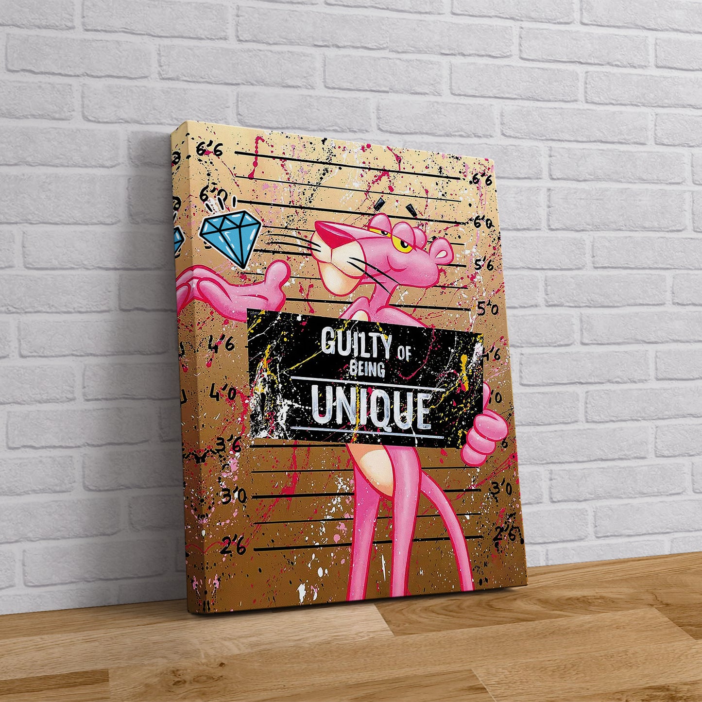 Pink Panther Guilty of Being Unique Canvas Wall Art, Banksy Style Pop Art - 175